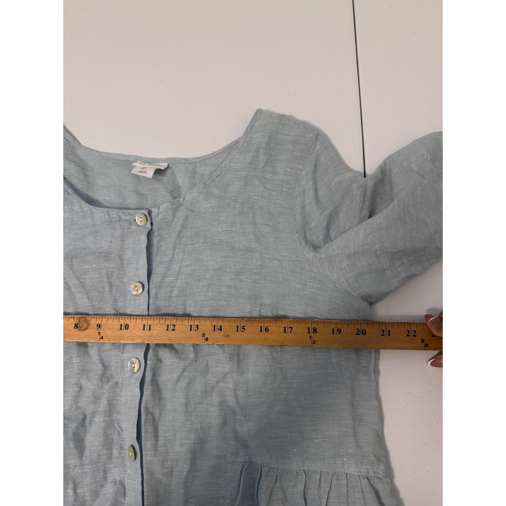 Sigrid Olsen Light Blue Button-Front Peplum Linen Blouse - Picture 3 of 7